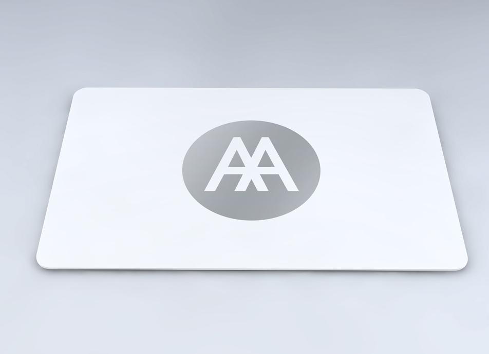 White Architectural Association membership card with silver logo