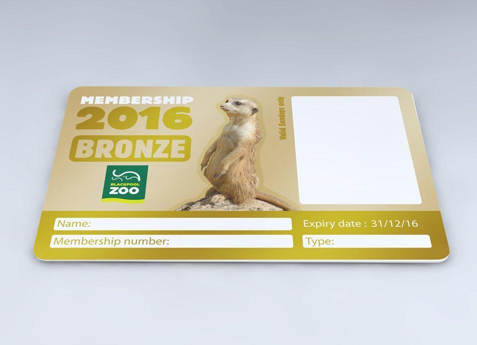 Blackpool Zoo Membership card with meerkat and gold text