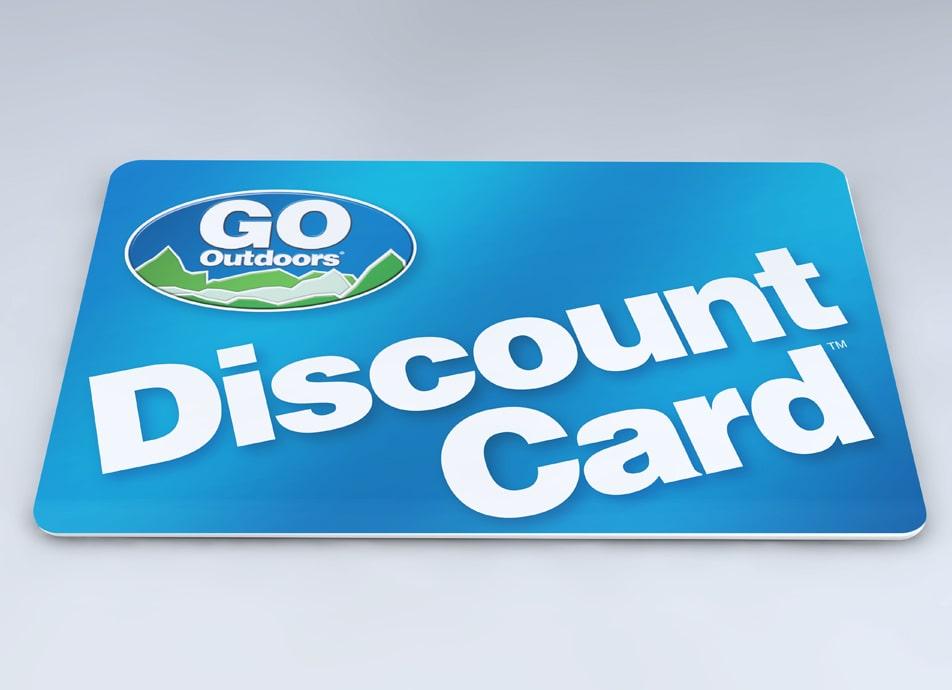 Blue Go Outdoors Discount Card with logo and bold white text