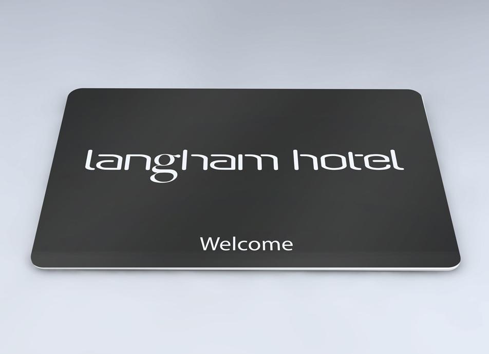 black Langham hotel key card with white text