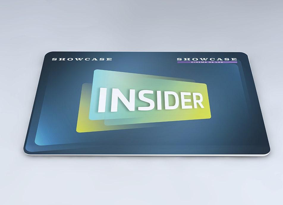 Blue Showcase Membership card with white and green insider image
