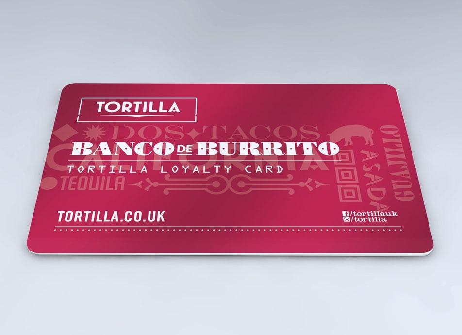 Red Tortilla Loyalty card with white text and logo